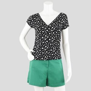 VTG Talbots Black Polka Dot Short Sleeve Shirt, Women's Petite Size 0 - 2